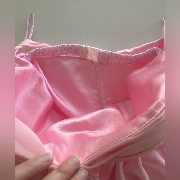 Custom-made blush pink chiffon one shoulder dress - Picture 6 of 7